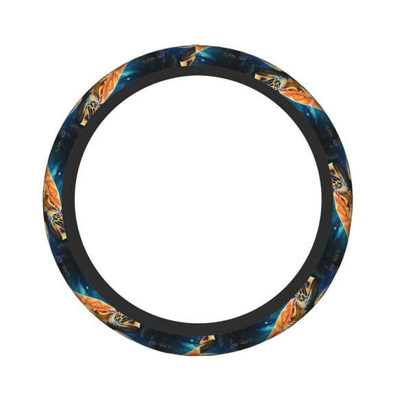 Salouo Colorful Flower Sea Turtle Print Elastic Car Steering Wheel Cover - 15'' Non-Slip Car Wheel Cover Protector - Universal Car Accessory for Diverse Cars