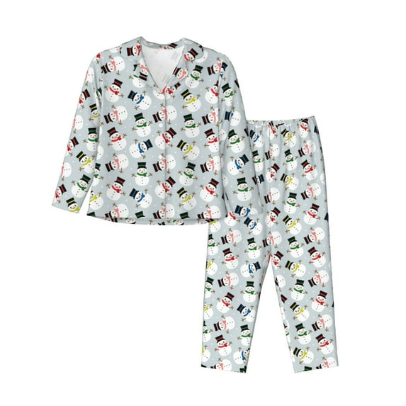 Salouo Colorful Hat Snowman Pattern Women's Pajamas Set Long Sleeve Button Down Sleepwear Soft Pj Lounge Sets for women 2 Piece Pjs Set with Long Pants-Large
