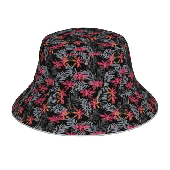 Salouo Colorful Hawaii Palms Print Unisex Bucket Hat, Outdoor Summer Beach Fishing Sun Hat Fun Outdoor Vacation Hat for Men Women Teens,Reversible Double-Side-Wear