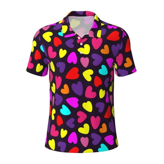 Salouo Colorful Hearts for Men's Short Sleeve Polo Shirts,Polo Shirts for Men Performance Short Sleeve Golf Shirt Athletic Casual Collared T-Shirt-4X-Large