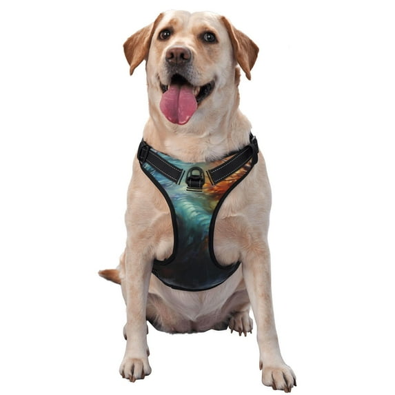 Salouo Colorful Ink Style Dragon for Dog Harness, No-Pull Pet Harness Adjustable Dog Vest No-Choke Reflective Pet Vest for Small, Medium & Large Dogs for Training & Walking-Small