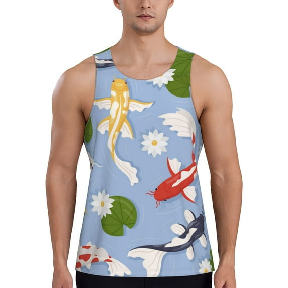 Salouo Colorful Koi Fish for Men's Tank Tops,Sleeveless Muscle Shirts for Men Quick Dry Workout Tank Top Gym Muscle Tee Fitness Bodybuilding Sleeveless T Shirt-XX-Large