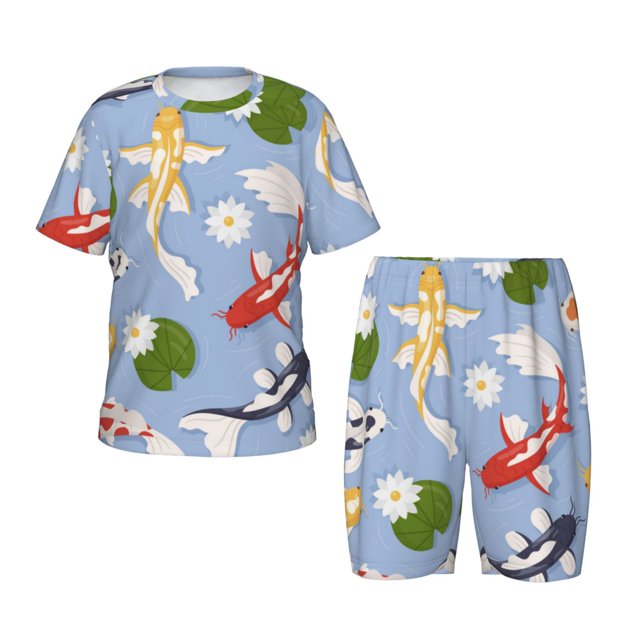 Salouo Colorful Koi Fish Pattern ShortSleeved Pajamas Set for Children