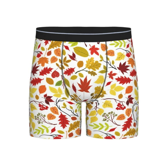 Salouo Colorful Leaves Pattern Men's Boxer Briefs, Soft & Breathable Underwear Elastic Waistband Briefs for Men,1-Pack
