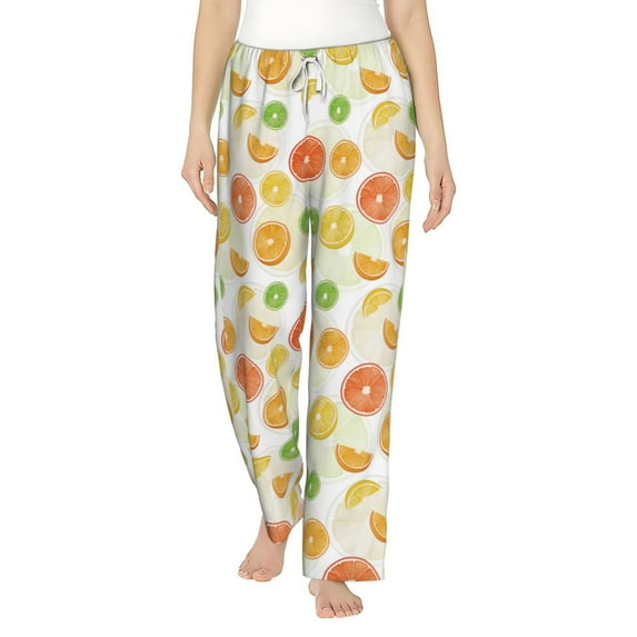 Salouo Colorful Lemons Print Women's Pajama Pants Casual Loose Sweatpants PJs Flowy Pants Drawstring Palazzo for Women Wide Leg Pants Lounge Pajama -XX-Large