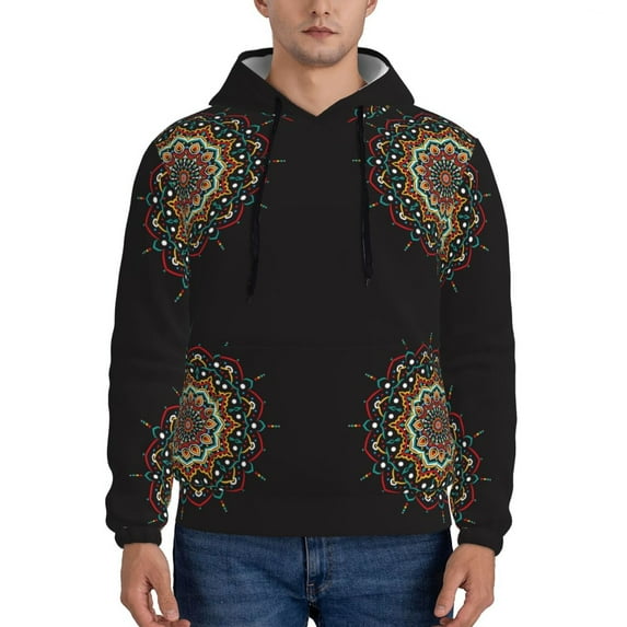 Salouo Colorful Mandala Pattern Men's Fall Hoodie Sweatshirt,Sport Hoodie with Pockets for Men Pullover Casual Hooded Sweatshirt-4X-Large