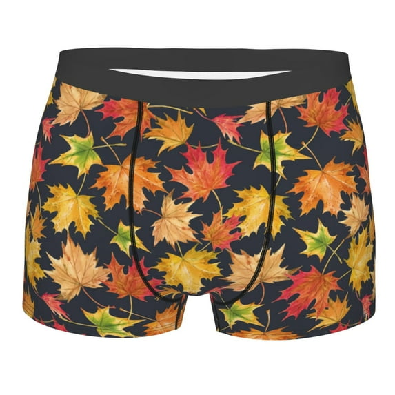 Salouo Colorful Maple Leaves Print Men's Boxer Briefs,Breathable Underwear Elastic Waistband Briefs for Men -Small
