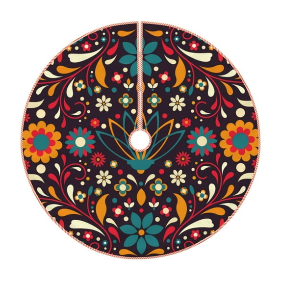 Salouo Colorful Mexican2 Christmas Tree Skirt 30" Farmhouse Christmas Decorations Snowman Xmas Tree Skirt Tree Mat for Holiday Party Decor