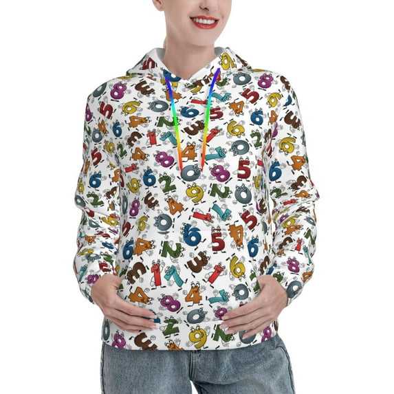 Salouo Colorful Numbers Pattern Hoodie Sweatshirts for Women, Autumn Pullover Hoodie Workout Sweat Women's Long Sleeve Preppy Sweatshirts-Large