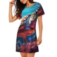 thumbnail image 1 of Salouo Colorful Ocean Sea Turtle Print Short Sleeve Sleepshirt for Womens Comfy Nightgown Scoopneck Cute Nightdress Ruffle -Large, 1 of 7