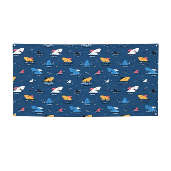 Salouo Colorful Ocean Shark Pattern Holiday Banner Outside Party Decoration Banner (1PC) Festival Supplies Fit for Birthday Parties & Celebrations & Chrismas-Small