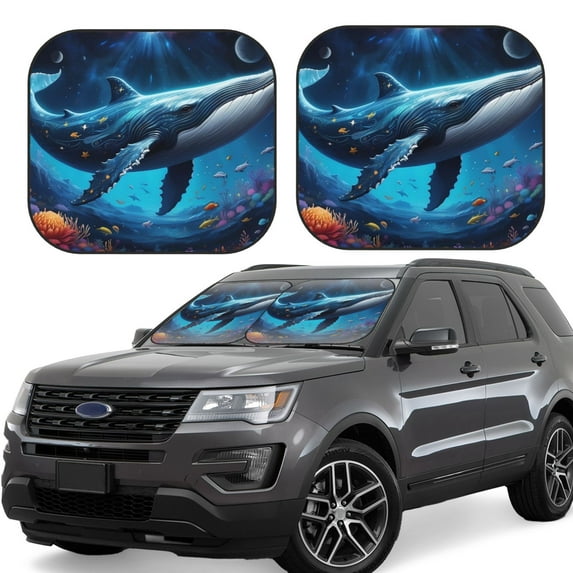 Salouo Colorful Ocean Whale Pattern Car Windshield Sun Shade Foldable | Front Windshield Shade for Sun, Heat and UV Rays | Interior Sun Protection-Medium
