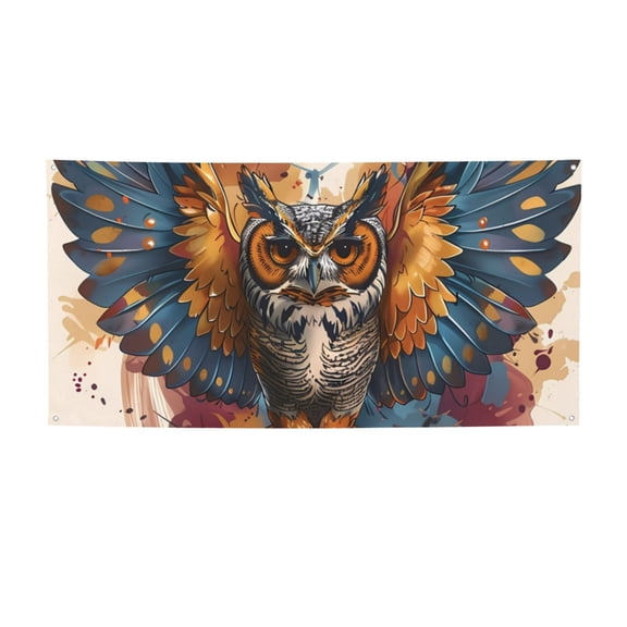 Salouo Colorful Owl Tattoo Art Pattern Holiday Banner Outside Party Decoration Banner (1PC) Festival Supplies Fit for Birthday Parties & Celebrations & Chrismas-Small