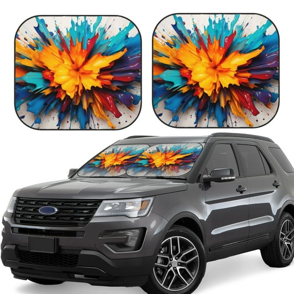 Salouo Colorful Paint Print Pattern Car Windshield Sun Shade Foldable | Front Windshield Shade for Sun, Heat and UV Rays | Interior Sun Protection-Large