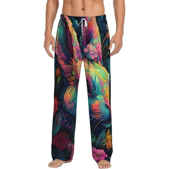 Salouo Colorful Patterned Rabbit Print Pajama Pants for Men, Lounge Pants Elastic Waistband Casual Men's sleepwear Loungewear Sleep Pajama Pant -Large