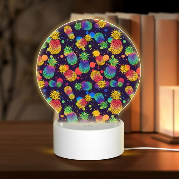 Salouo Colorful Pineapples1 for Round Acrylic Night Light - Acrylic Sheets with LED Light Lamp Base - Decorative Night Lamp for Restaurant Bar Cafe Shop Room Decoration