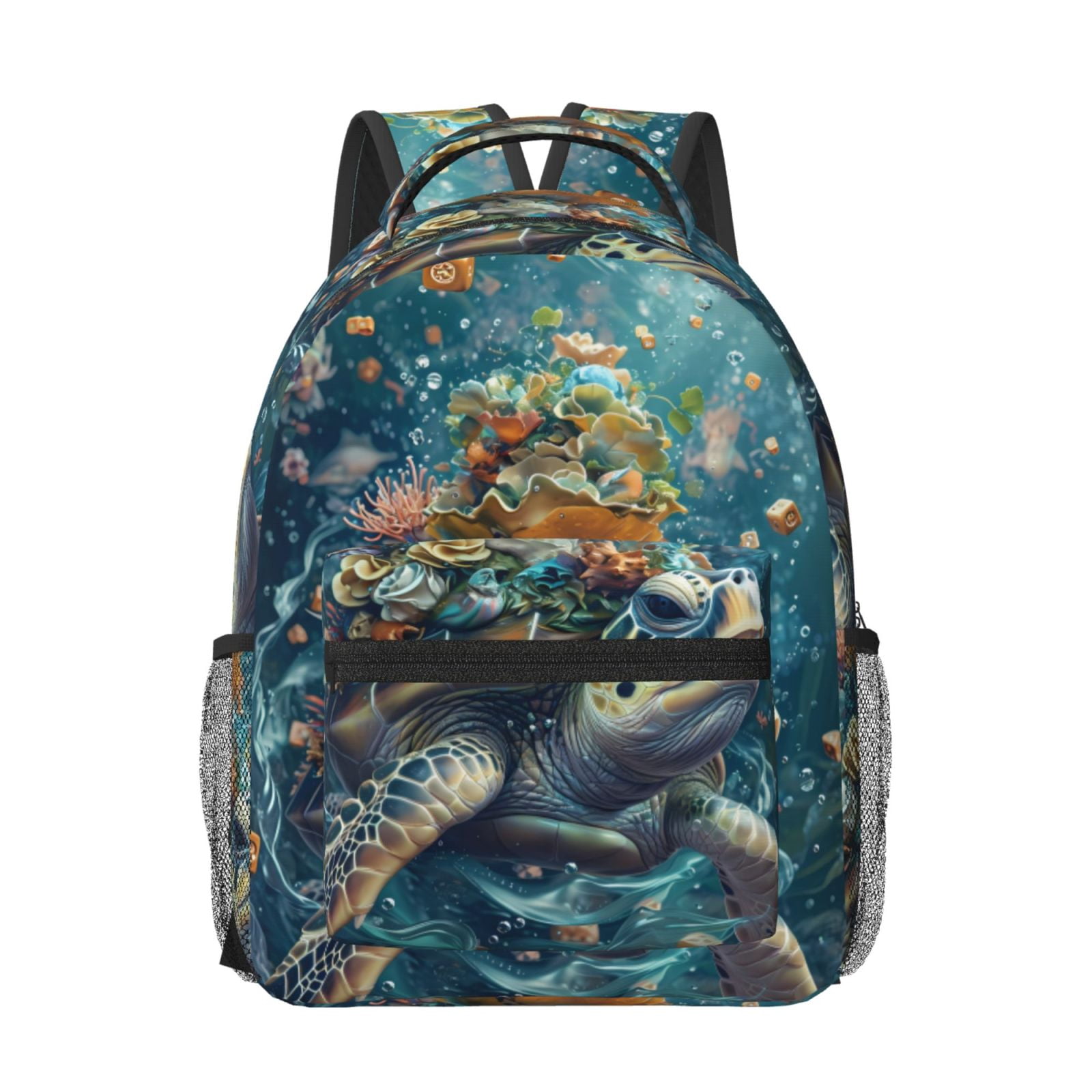 Salouo Colorful Plant Turtle Print Laptop Backpack 16.5'' Daypack Carry ...