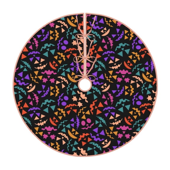 Salouo Colorful Pumpkin Faces Christmas Tree Skirt 30" Farmhouse Christmas Decorations Snowman Xmas Tree Skirt Tree Mat for Holiday Party Decor