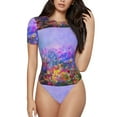 thumbnail image 1 of Salouo Colorful Purple Cosmos Flower for Women's Short Sleeve Bodysuit,Sexy Bodysuits One Piece Round Neck Bodysuit Shapewear Tummy Control-XX-Large, 1 of 7