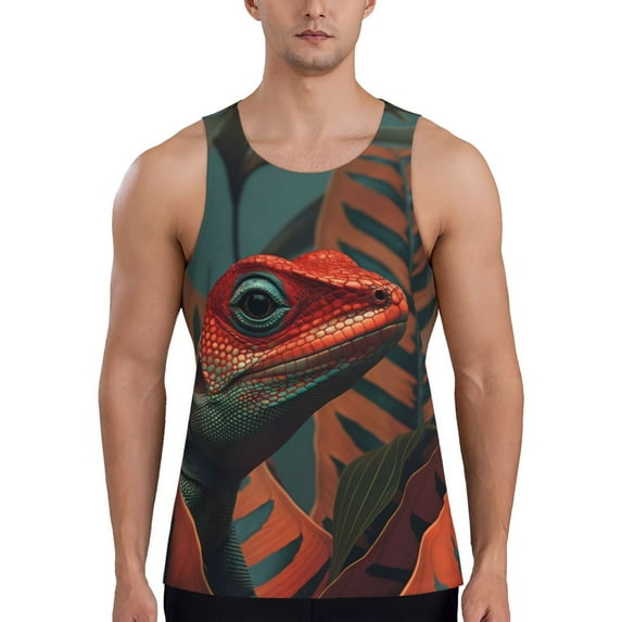 Salouo Colorful Reptile And Leaves for Men's Tank Tops,Sleeveless Muscle Shirts for Men Quick Dry Workout Tank Top Gym Muscle Tee Fitness Bodybuilding Sleeveless T Shirt-Large