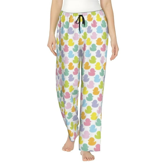 Salouo Colorful Rubber Duck Print Women's Pajama Pants Casual Loose Sweatpants PJs Flowy Pants Drawstring Palazzo for Women Wide Leg Pants Lounge Pajama -Large