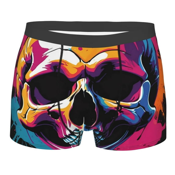 Salouo Colorful Skull Print Men's Boxer Briefs,Breathable Underwear Elastic Waistband Briefs for Men -X-Large