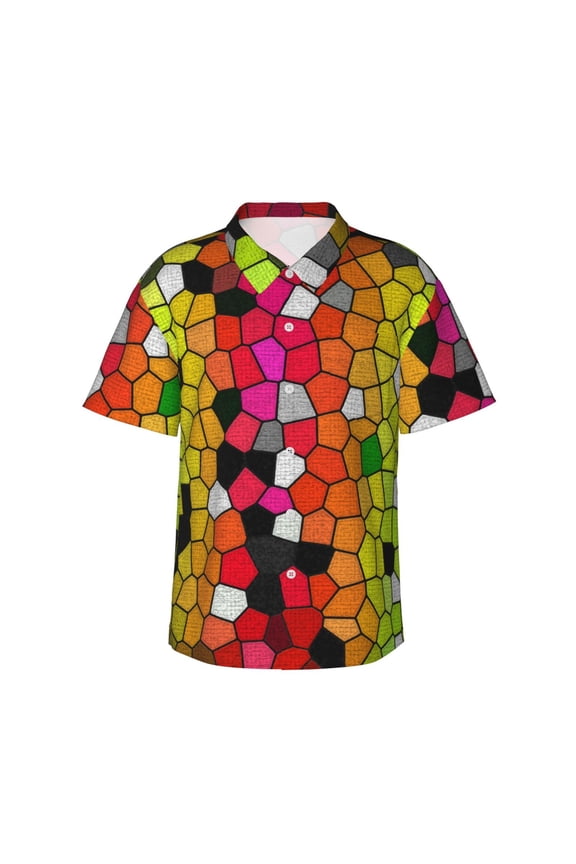 Colorful Tie Dye Stained Glass 1 for Hawaiian Shirt for Men,Summer Beach Casual Short Sleeve Button Down Shirts Men's Regular-Fit Short-Sleeve Print Shirt -X-Large