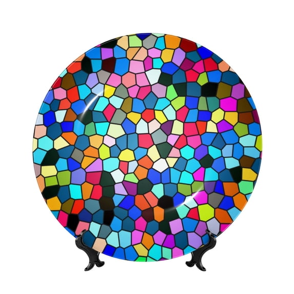 Salouo Colorful Tie Dye Stained Glass 2 Pattern Bone China Decorative Plate,Holiday Decor Decorative Ceramic Plates with Stand Elegant Home DéCor for Hallway/Living Room/Bedroom-6in