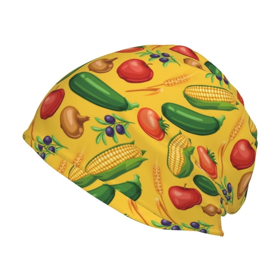 Salouo Colorful Vegetables Print Unisex Beanie Hat,Knitted Baggy Skull Cap Winter Warm Hats Beanie Sleep Hats Cancer Headwear Caps for Women & Men 1 Pieces