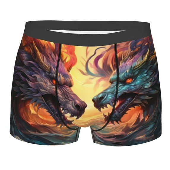 Salouo Colorful Wave Dragon Head Print Men's Boxer Briefs,Breathable Underwear Elastic Waistband Briefs for Men -Medium