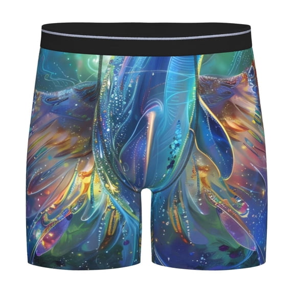 Salouo Colorful Winged Dolphin Pattern Men's Boxer Briefs, Soft & Breathable Underwear Elastic Waistband Briefs for Men,1-Pack