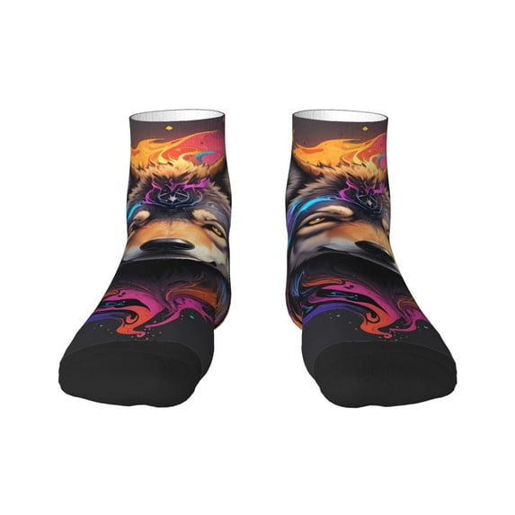 Salouo Colorful Wolf Head Pattern Unisex Middle Tube Socks,Middle-Finger Knee High Socks Over The Calf Tube Stocking Crew Stockings for Women and Men Tube Socks