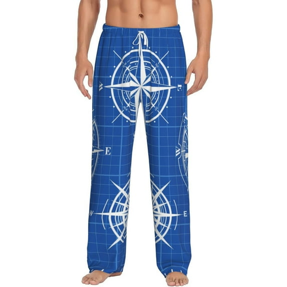 Salouo Compass Print Pajama Pants for Men, Lounge Pants Elastic Waistband Casual Men's sleepwear Loungewear Sleep Pajama Pant -Medium