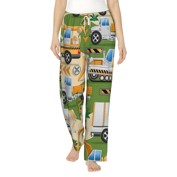 Salouo Construction Machinery1 Print Women's Pajama Pants Casual Loose Sweatpants PJs Flowy Pants Drawstring Palazzo for Women Wide Leg Pants Lounge Pajama -X-Large