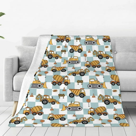Salouo Construction Vehicle Print Bed Blankets, Flannel Blanket Comfortable Air Conditioning Blanket Lightweight Blanket for Sofa Bed Travel & Couch-80"x60"