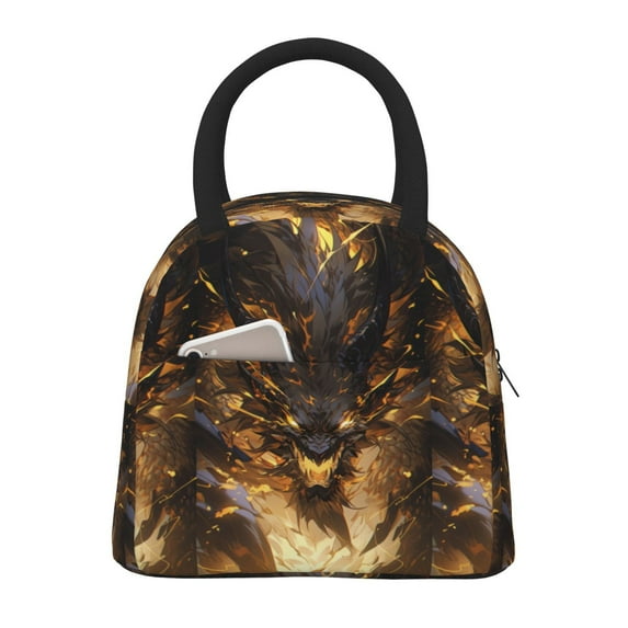 Salouo Cool Black Gold Dragon for Insulated Lunch Bag for Women/Men - Leakproof Cooler Tote Bag Organizer - Reusable Lunch Box for Office Picnic Hiking Beach-One Size