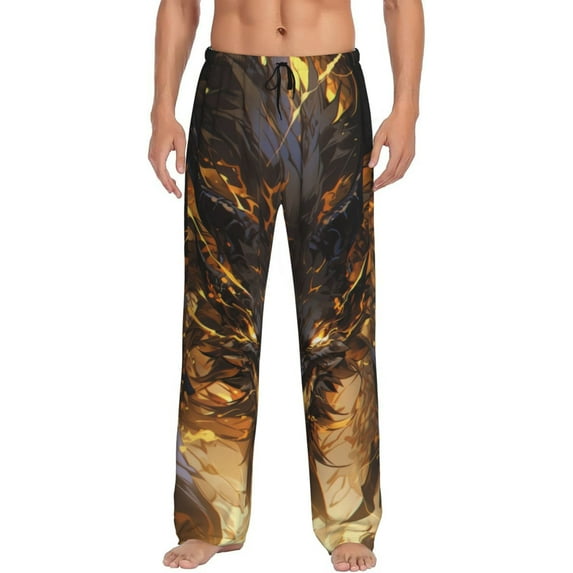 Salouo Cool Black Gold Dragon Print Pajama Pants for Men, Lounge Pants Elastic Waistband Casual Men's sleepwear Loungewear Sleep Pajama Pant -XX-Large