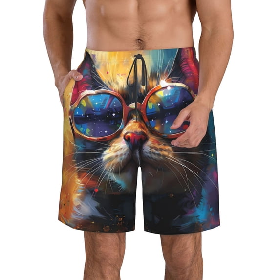 Salouo Cool Cat With Sunglasses Pattern Swim Trunks for Men,Men's Hawaiian Bathing Suit Swimsuits Quick Dry Swimming Board Shorts Beach Shorts with Pockets-XX-Large