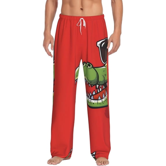 Salouo Cool Crocodile With Sunglasses Print Pajama Pants for Men, Lounge Pants Elastic Waistband Casual Men's sleepwear Loungewear Sleep Pajama Pant -Large