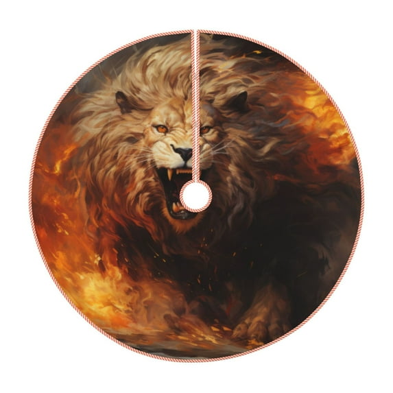 Salouo Cool Fire Lion Christmas Tree Skirt 36" Farmhouse Christmas Decorations Snowman Xmas Tree Skirt Tree Mat for Holiday Party Decor