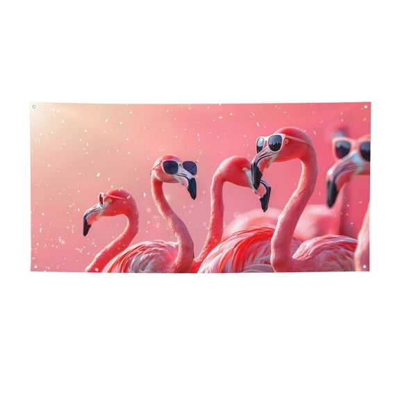 Salouo Cool Flamingos Sunglasses Scene Pattern Holiday Banner Outside Party Decoration Banner (1PC) Festival Supplies Fit for Birthday Parties & Celebrations & Chrismas-Small