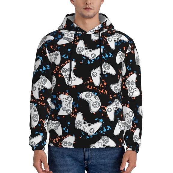 Salouo Cool Gamepad Pattern Men's Fall Hoodie Sweatshirt,Sport Hoodie with Pockets for Men Pullover Casual Hooded Sweatshirt-XX-Large