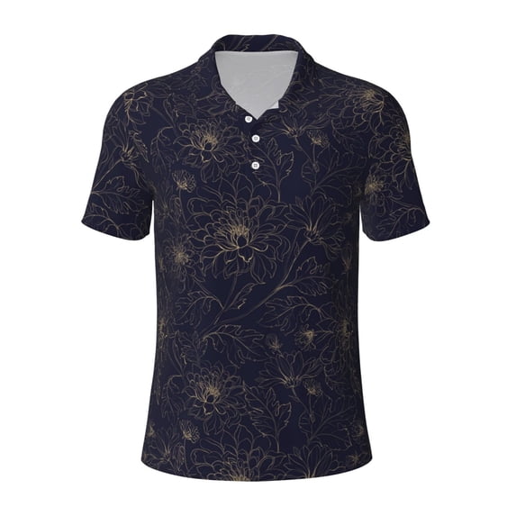 Salouo Copper-Gold Gloss Outline Chrysanthemum for Men's Short Sleeve Polo Shirts,Polo Shirts for Men Performance Short Sleeve Golf Shirt Athletic Casual Collared T-Shirt-X-Large