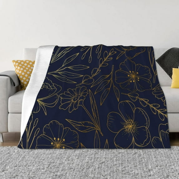 Salouo Copper-Gold Gloss Outline Flower Print Throw Blanket Gifts for Women Men Soft Flannel Blanket for Home Living Room Decor Bedroom Blanket Gifts for Mom Dad -80"x60"
