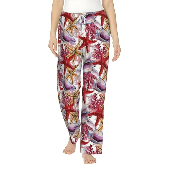 Salouo Coral Reef Print Women's Pajama Pants Casual Loose Sweatpants PJs Flowy Pants Drawstring Palazzo for Women Wide Leg Pants Lounge Pajama -XX-Large