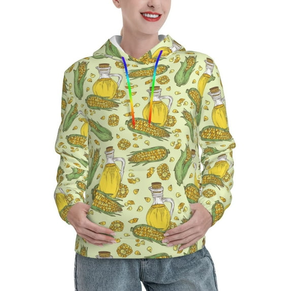 Salouo Corn And Corn Oil Pattern Hoodie Sweatshirts for Women, Autumn Pullover Hoodie Workout Sweat Women's Long Sleeve Preppy Sweatshirts-XX-Large