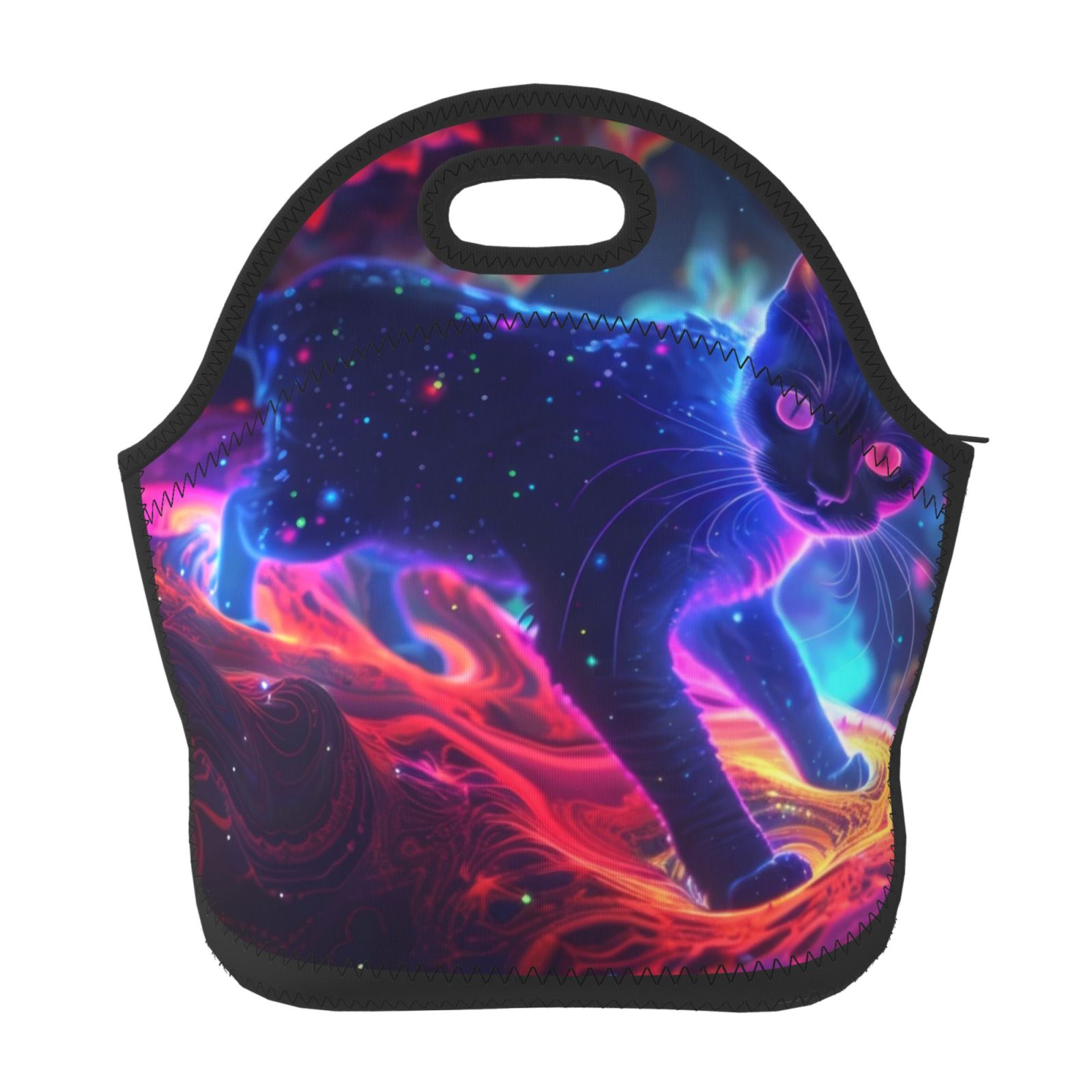 Salouo Cosmic Cat Psychedelic Journey for Lunch Tote,Lunch Bag