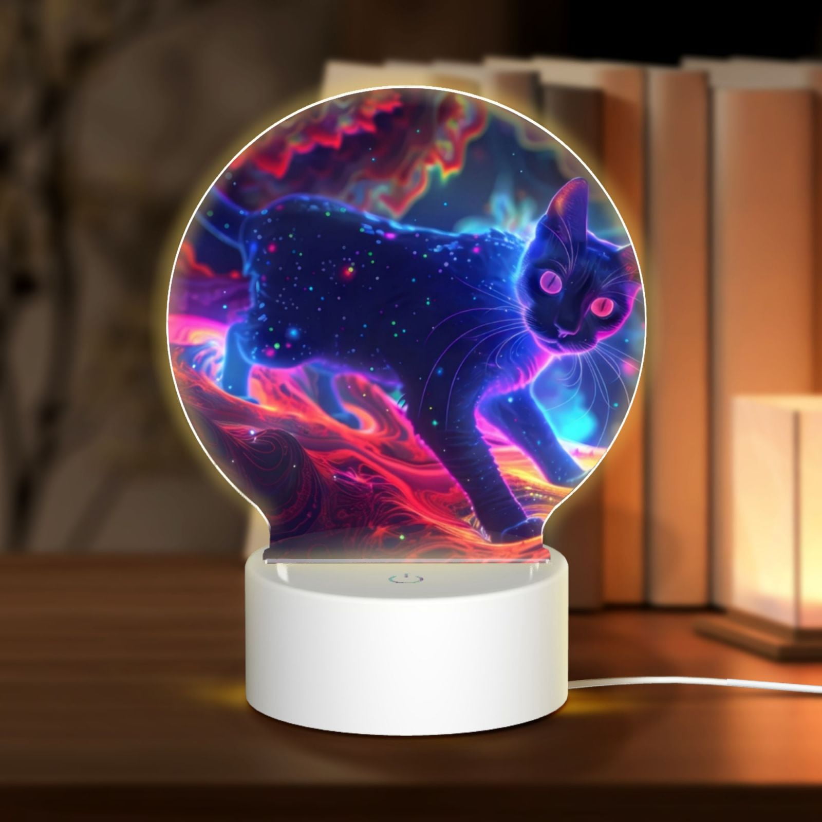 With Picture Personalized Wood And Acrylic Night Light, Cat On The Moon  Night Personalized Lamp, image size:1600x1600