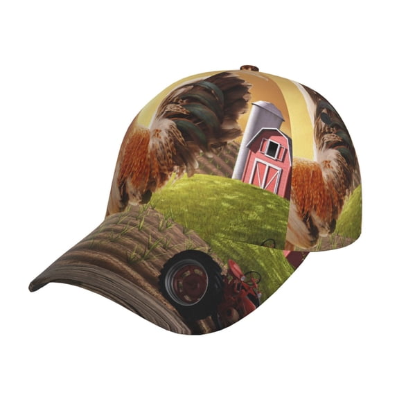 Salouo Country Farm Morning Rooster Print Unisex Sports Hat, Adjustable Golf Dad Hat Outdoor Cap Mountain Dad Hat Adjustable Fit Baseball Cap for Men and Women
