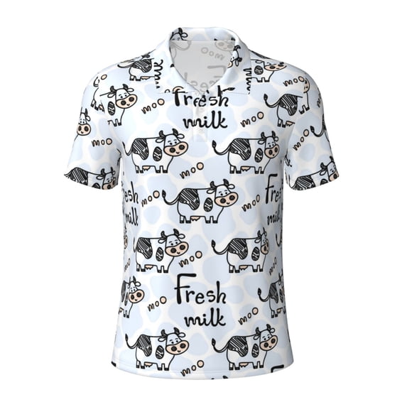 Salouo Cow With Fresh Milk for Men's Short Sleeve Polo Shirts,Polo Shirts for Men Performance Short Sleeve Golf Shirt Athletic Casual Collared T-Shirt-X-Large
